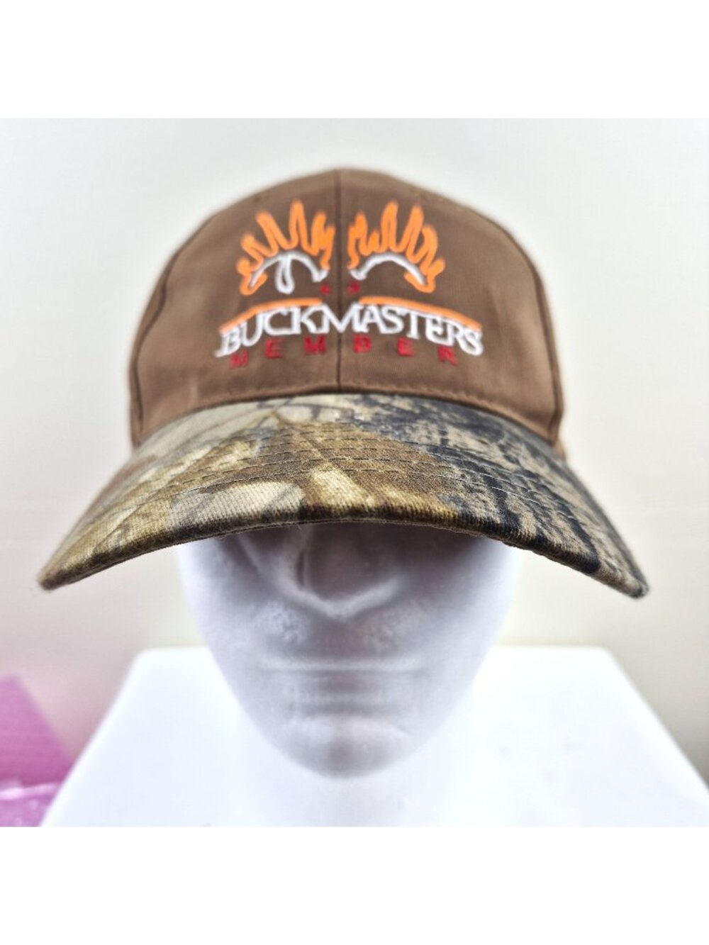 Buckmasters Member Brown & Camo Hunting Baseball Cap Adjustable Strap Cotton